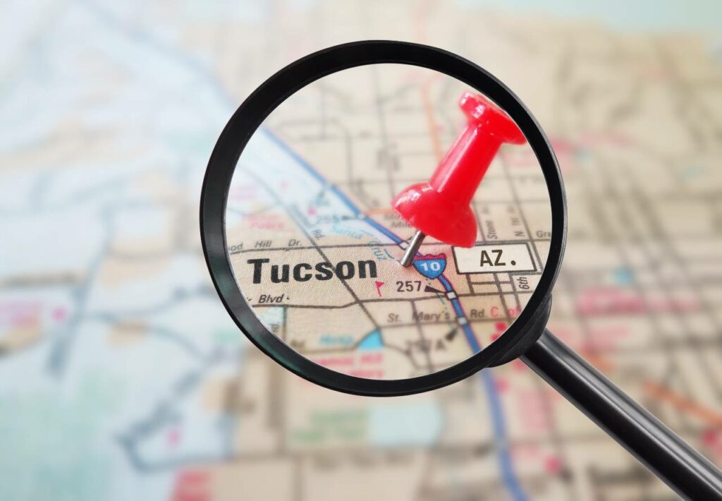 Map of Arizona focusing in Tucson