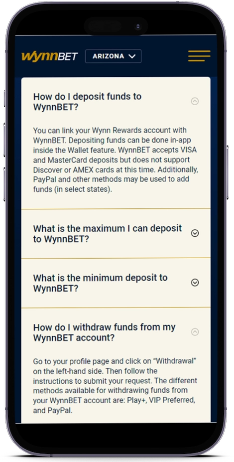 WynnBET Sportsbook AZ Withdrawals, Deposits & Payment Methods